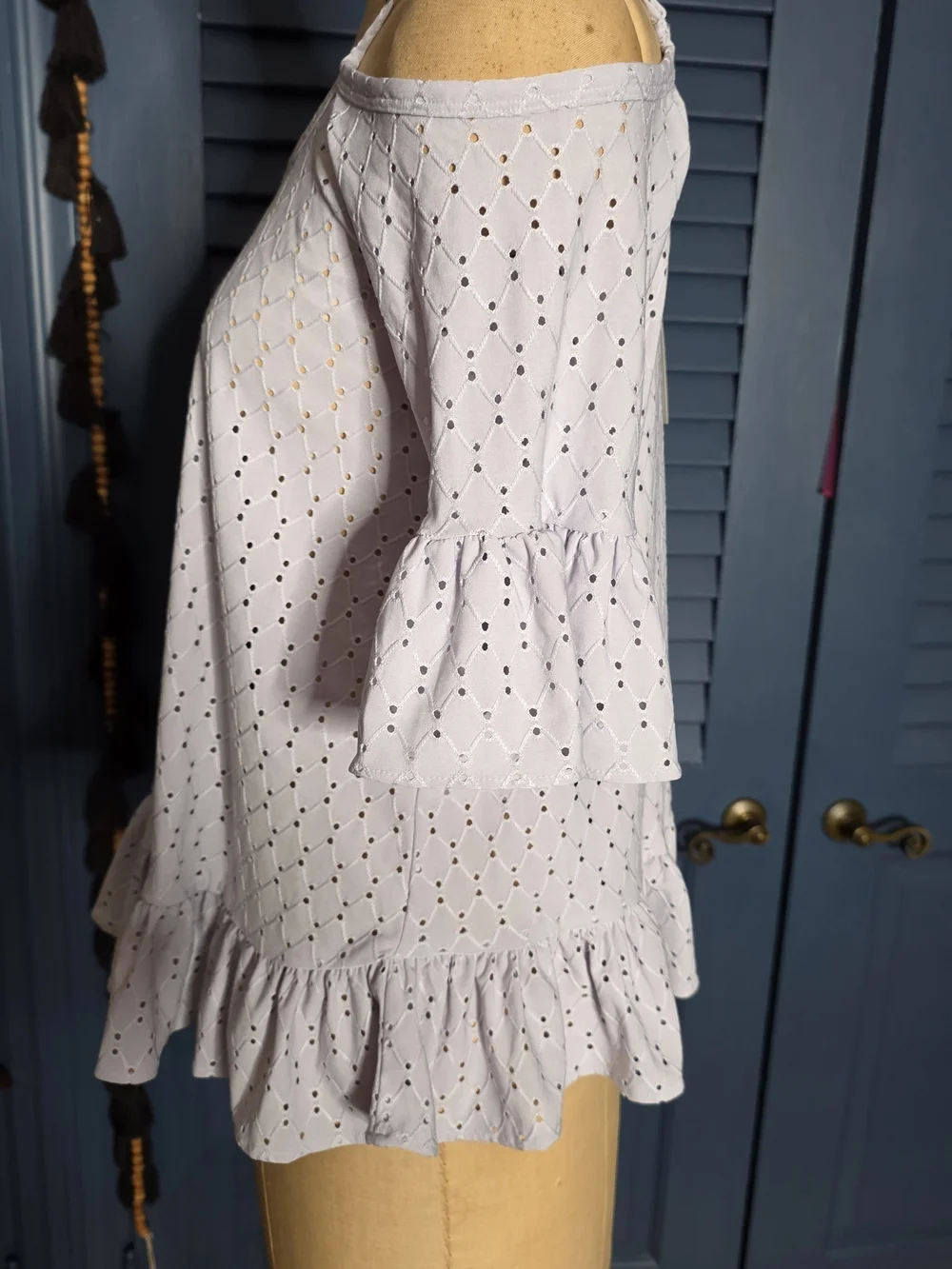 Michael Kors Light Lavender Cold-Shoulder Eyelet Ruffle Camisole